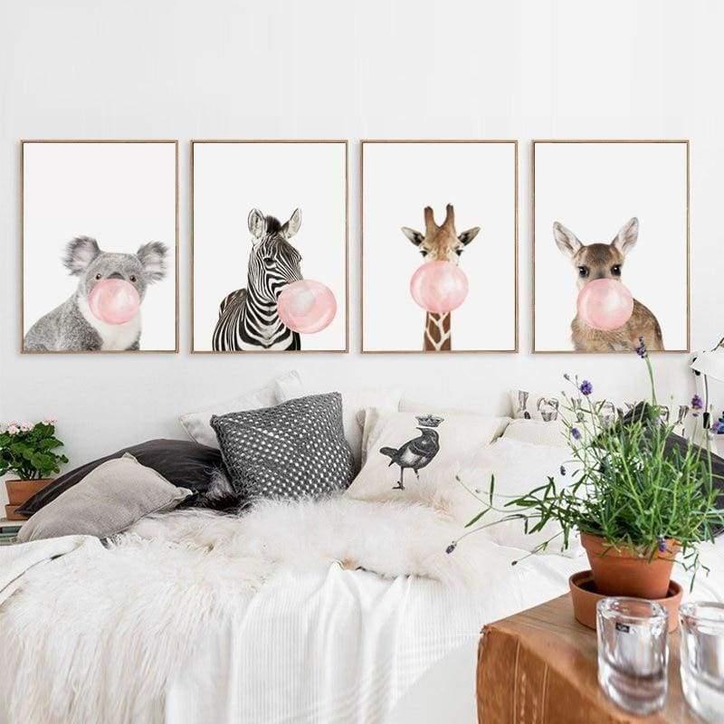 Bubble Gum Zoo Canvas Art - 20X30 Cm (8X12 Inches) / 4 Piece Set - Prints