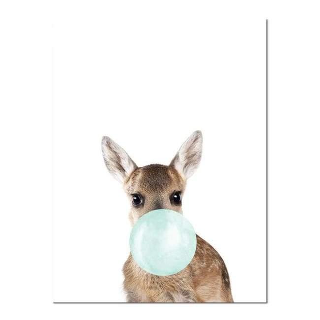 Bubble Gum Zoo Canvas Art - Blue Edition - 20X30 Cm (8X12 Inches) / Deer - Prints
