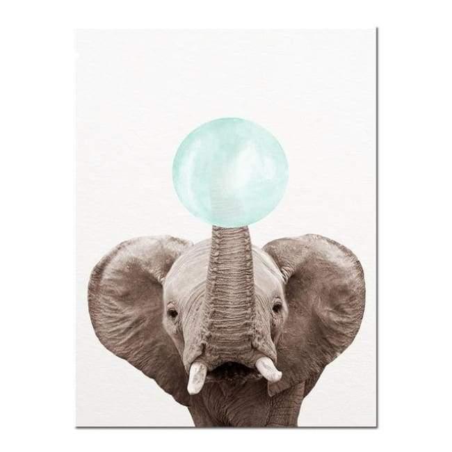 Bubble Gum Zoo Canvas Art - Blue Edition - 20X30 Cm (8X12 Inches) / Elephant - Prints