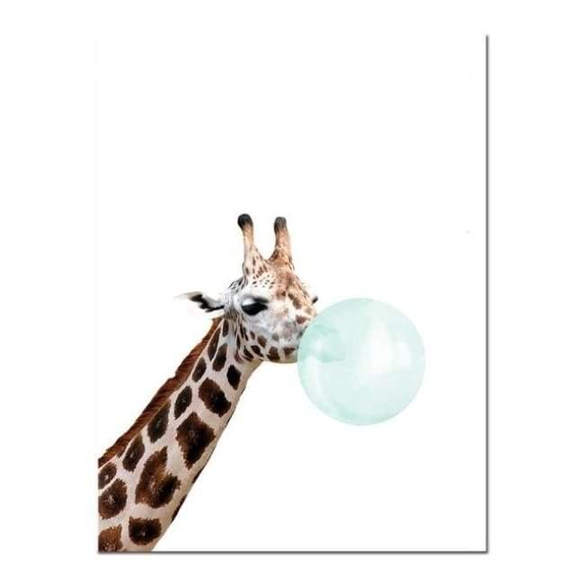Bubble Gum Zoo Canvas Art - Blue Edition - 20X30 Cm (8X12 Inches) / Giraffe 2 - Prints