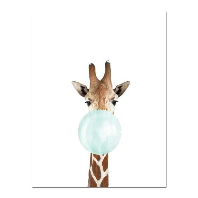 Bubble Gum Zoo Canvas Art - Blue Edition - 20X30 Cm (8X12 Inches) / Giraffe - Prints