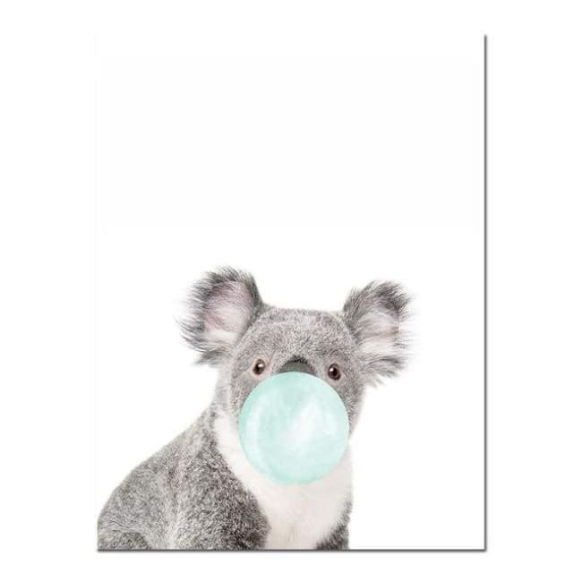 Bubble Gum Zoo Canvas Art - Blue Edition - 20X30 Cm (8X12 Inches) / Koala - Prints