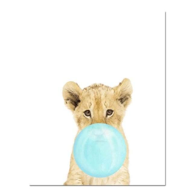 Bubble Gum Zoo Canvas Art - Blue Edition - 20X30 Cm (8X12 Inches) / Tiger - Prints