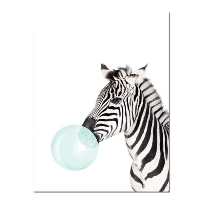 Bubble Gum Zoo Canvas Art - Blue Edition - 20X30 Cm (8X12 Inches) / Zebra 2 - Prints