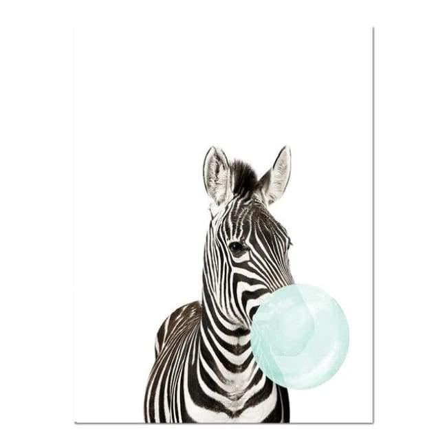 Bubble Gum Zoo Canvas Art - Blue Edition - 20X30 Cm (8X12 Inches) / Zebra - Prints