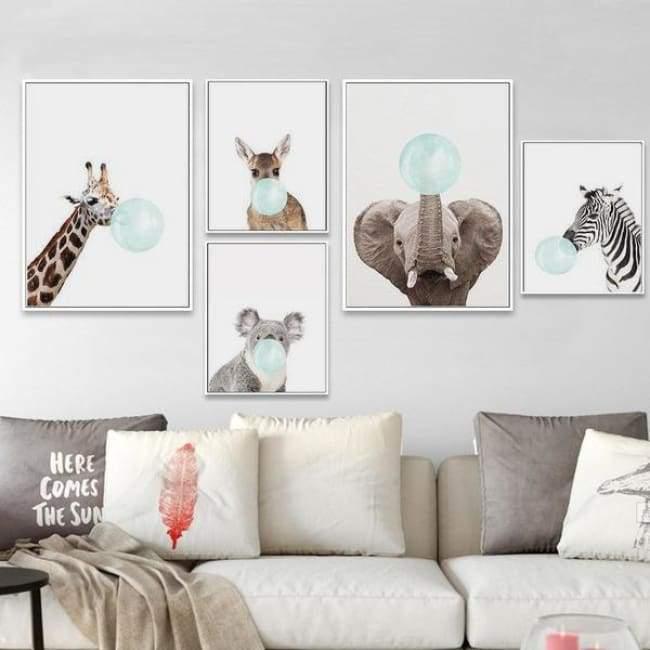 Bubble Gum Zoo Canvas Art - Blue Edition - Prints