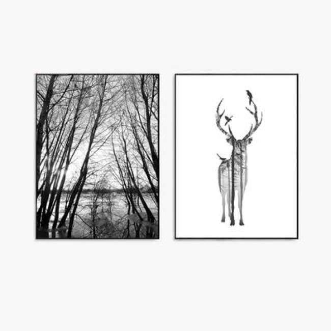 Elegance In My Deer Forest - 20X25Cm (8X10 Inches) / 2 Piece Set - Prints